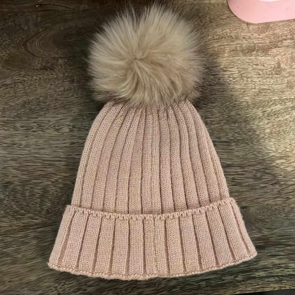 Sparkly pink pom-pom winter beanie